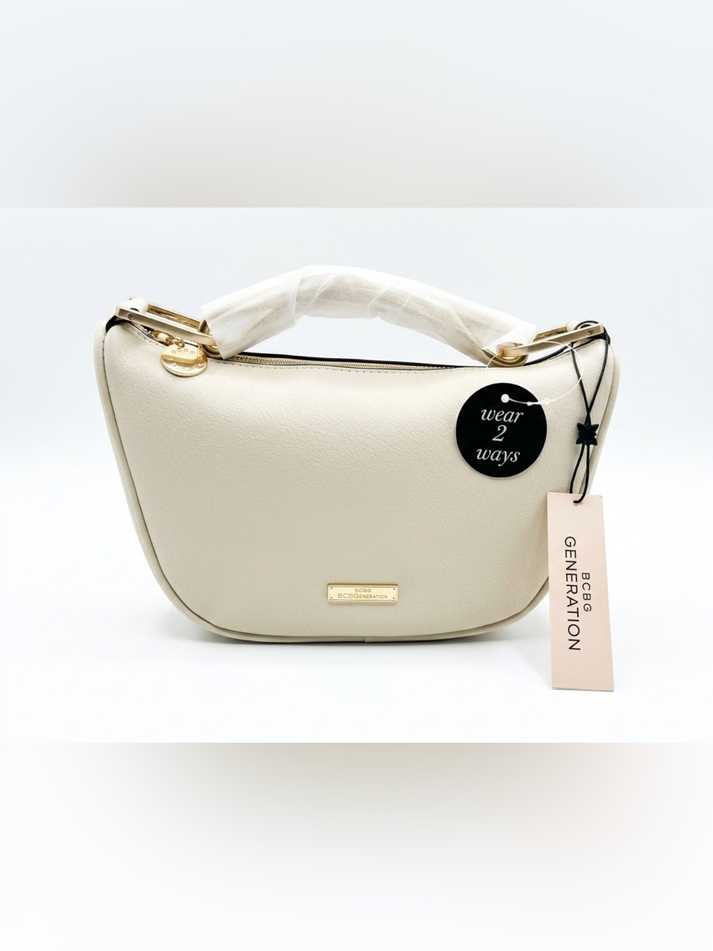 BCBGeneration Cream Small Hobo Bag with Gold Hardware